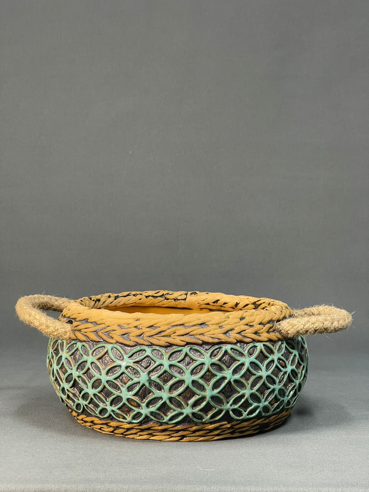 Кашпо корзинка плоская (бирюза) 19*h10 см