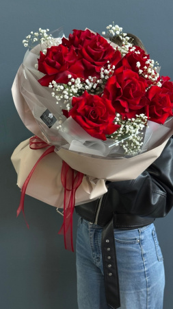 Моно-букет из красной розы (9шт)