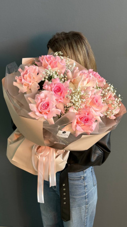 Моно-букет из розовой розы (9шт)