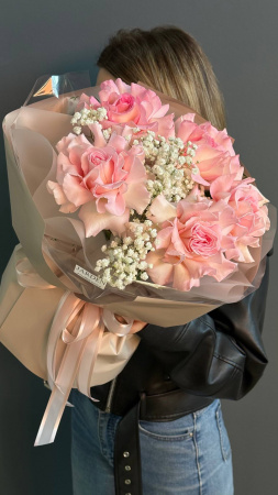 Моно-букет из розовой розы (5шт)