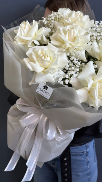 Моно-букет из белой розы (9шт)